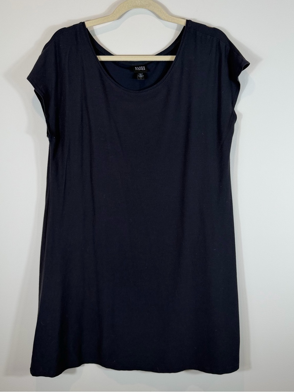 Eileen Fisher Black Scoop Neck Short Sleeve T Shirt Dress Large